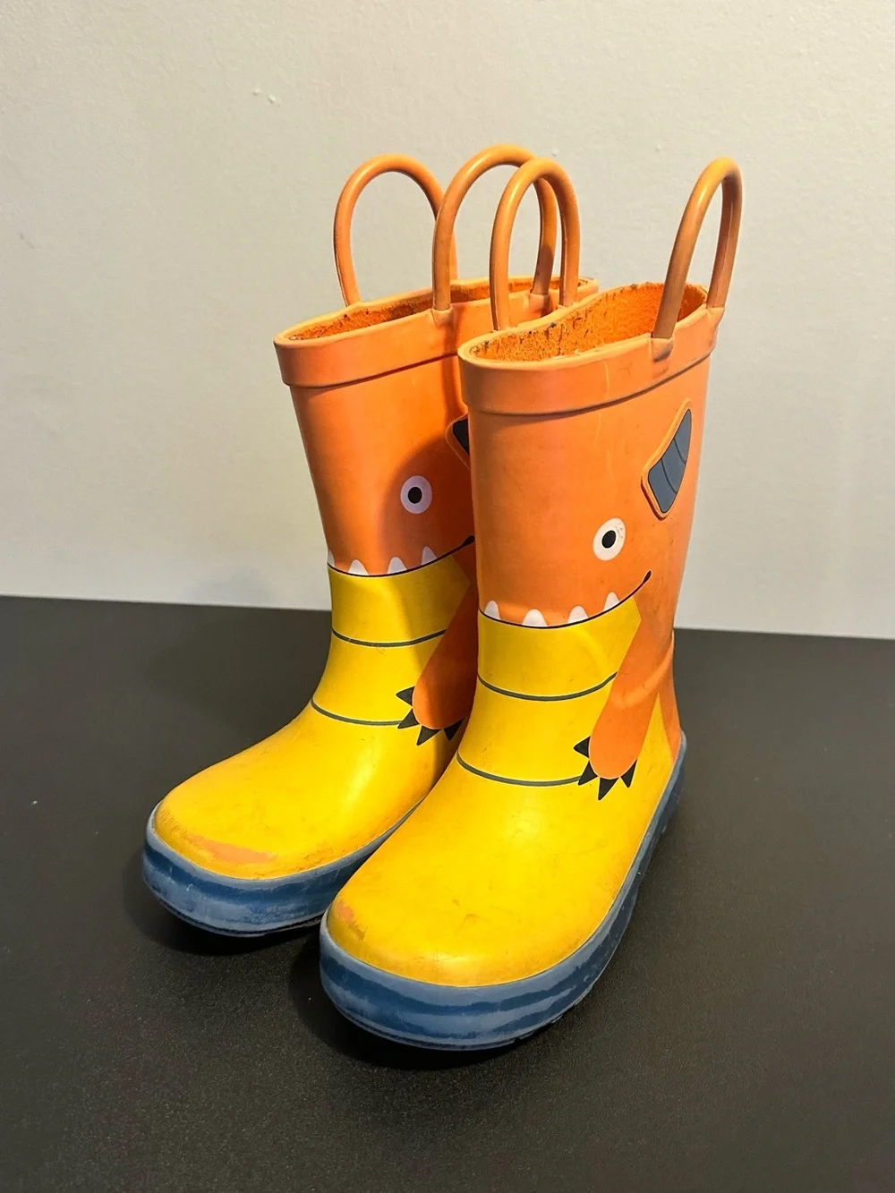 Cat and Jack Kids' Orange & Yellow Monster Rain Boots size 8